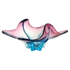 Grande ciotola da tavolo in vetro artistico di Murano, rosa e blu, Italia, anni ’60