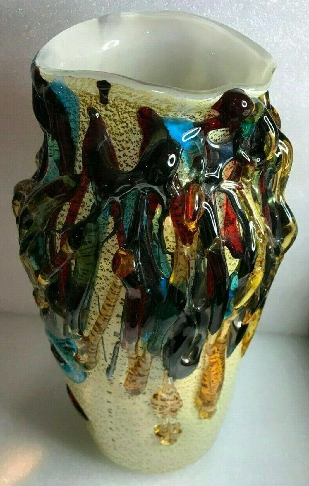 Mid-Century Modern Large Murano Art Glass Face Vase signed Sergio Costantini Venice Italy Estate For Sale