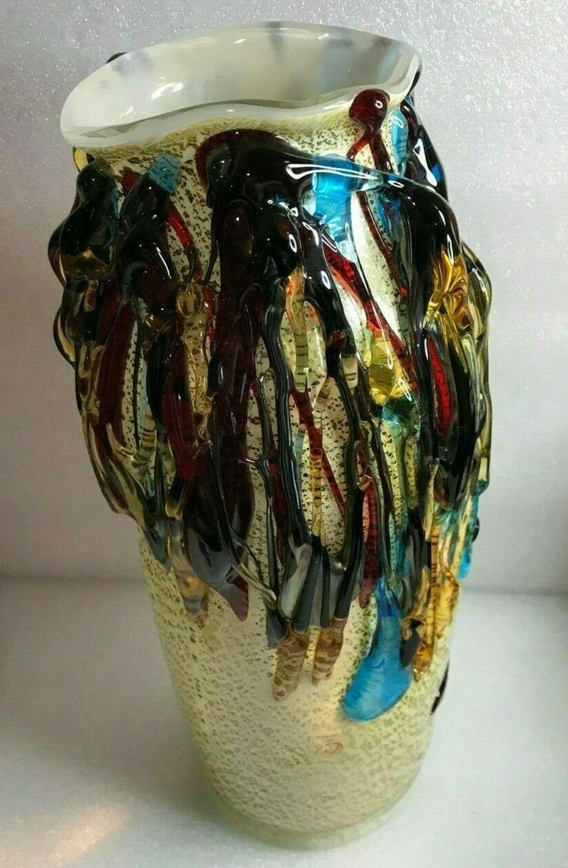 Italian Large Murano Art Glass Face Vase signed Sergio Costantini Venice Italy Estate For Sale