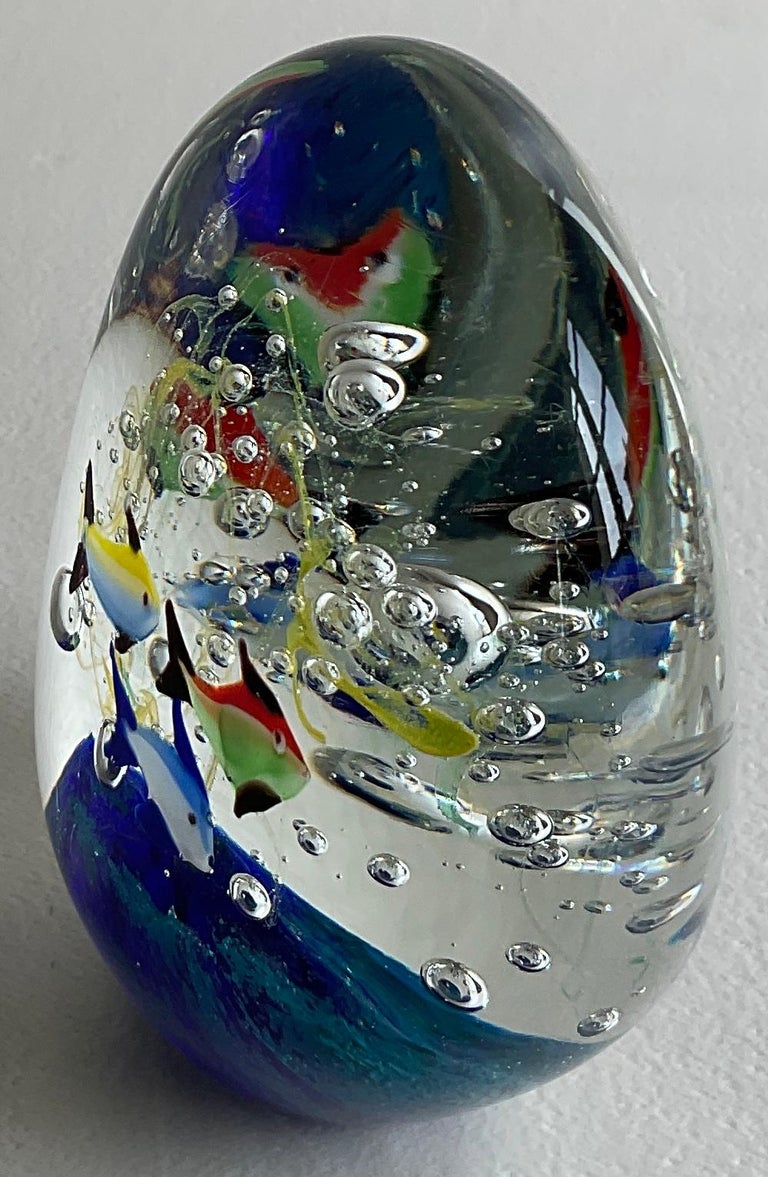 Large Murano Art Glass Fish Aquarium with Ocean Plant Bubbles