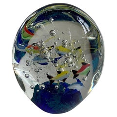 Large Murano Art Glass Fish Aquarium with Ocean Plant Bubbles Paperweight