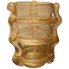 Large Murano Art Glass Flower Vase Gold Color