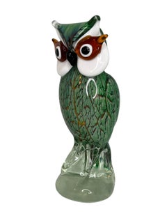 Große Murano Kunstglas Eule Skulptur Figur, Italien 1970er