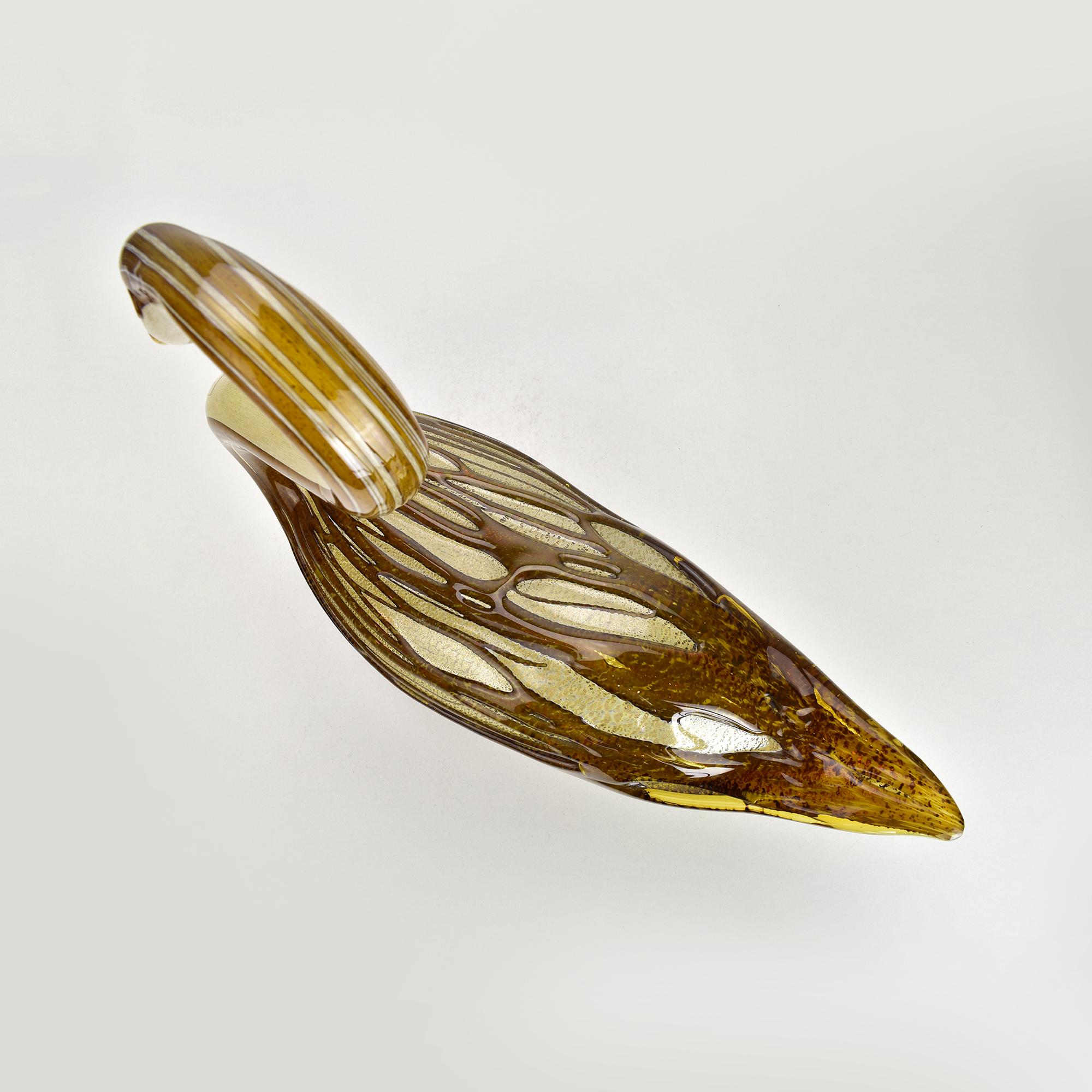 Großer Murano Kunstglas Schwan von Sergio Costantini, Gold Aventurin Skulptur im Angebot 5