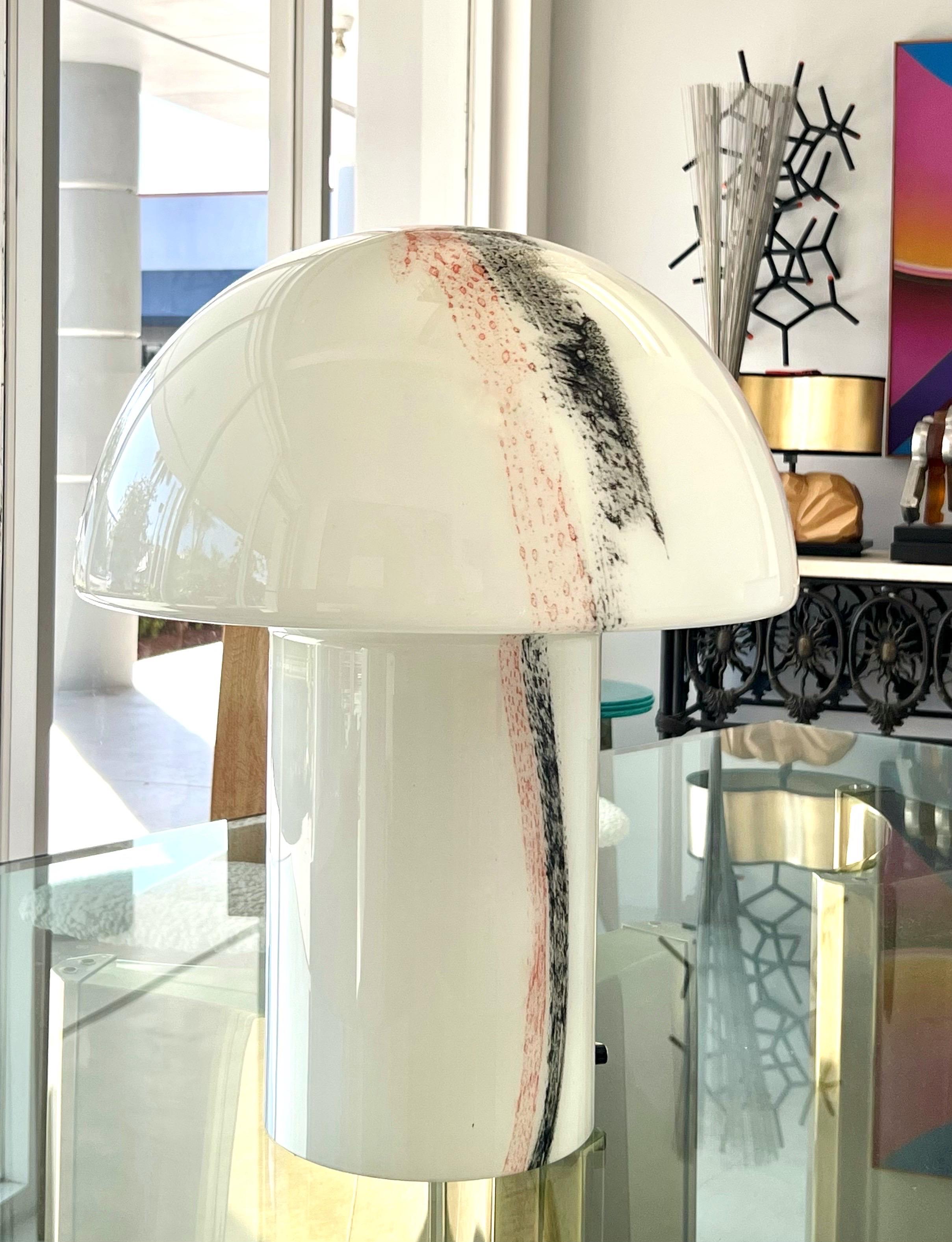 Large and striking lamp. Iconic mushroom form in white with a trace of color. 