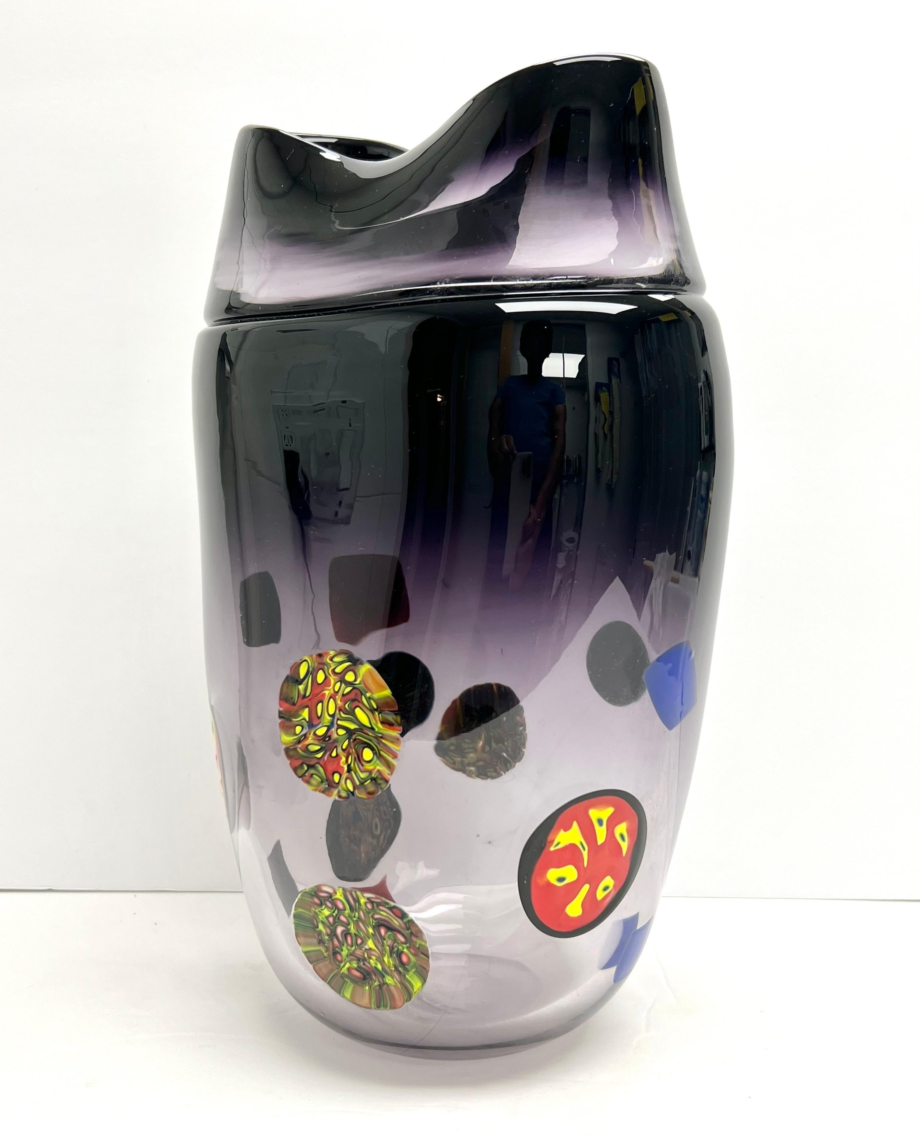 Italian Large Murano Art Glass Vase by La Filigrana For Sale