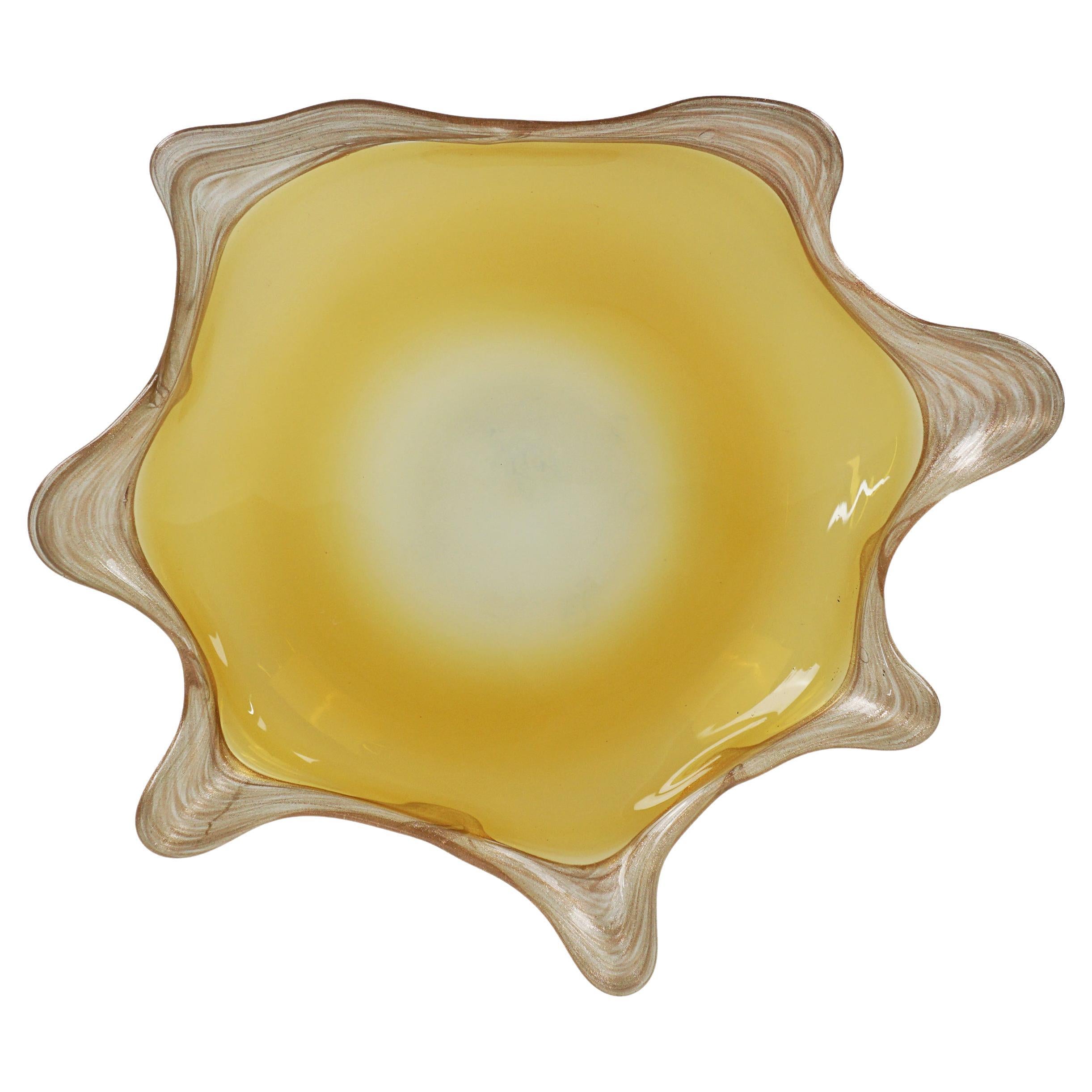 Large Murano Aventurina Flecked Biomorphic Glass Centerpiece For Sale