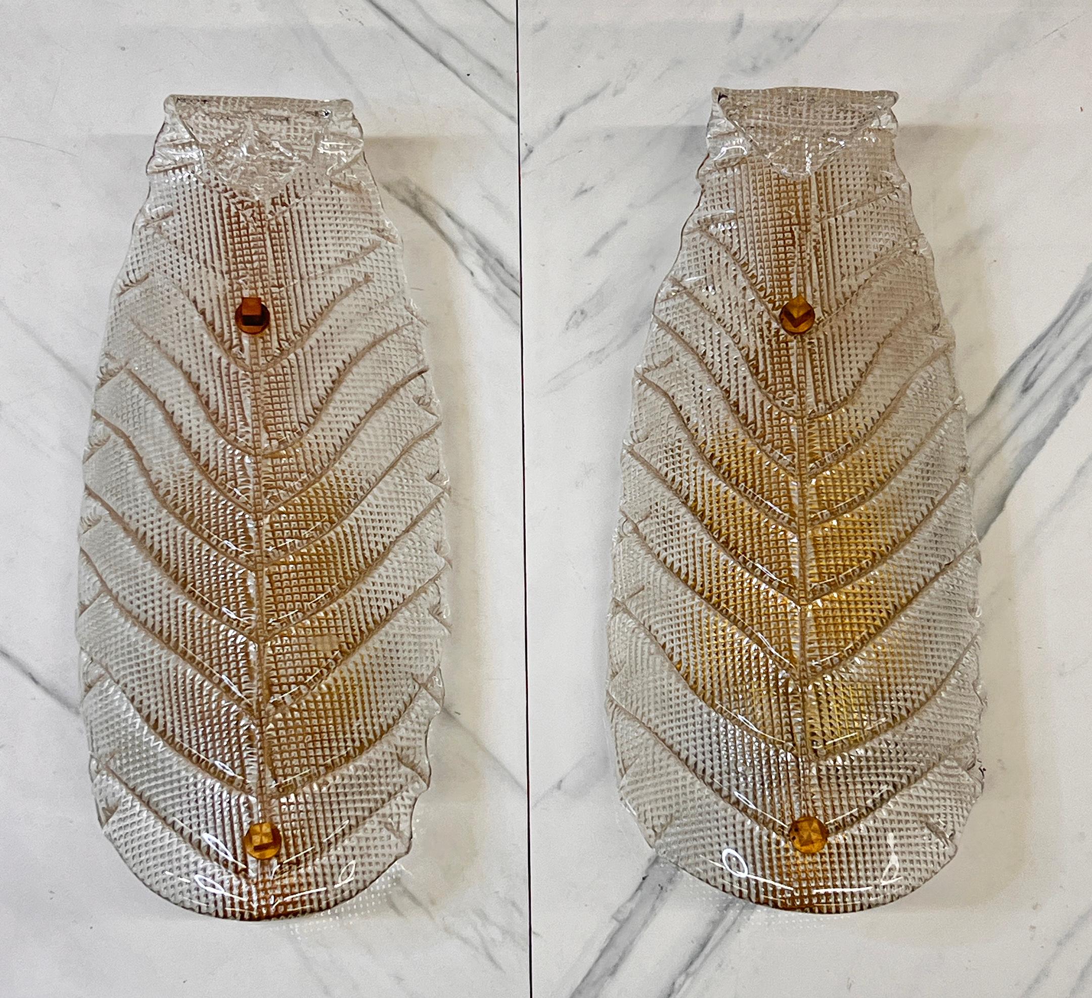 Large Murano Banana Leaf Sconces, A Pair, 1950's 4