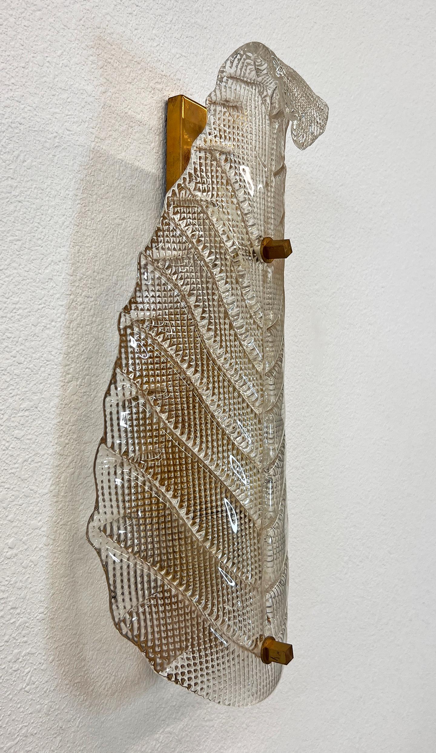 Hollywood Regency Large Murano Banana Leaf Sconces, A Pair, 1950's