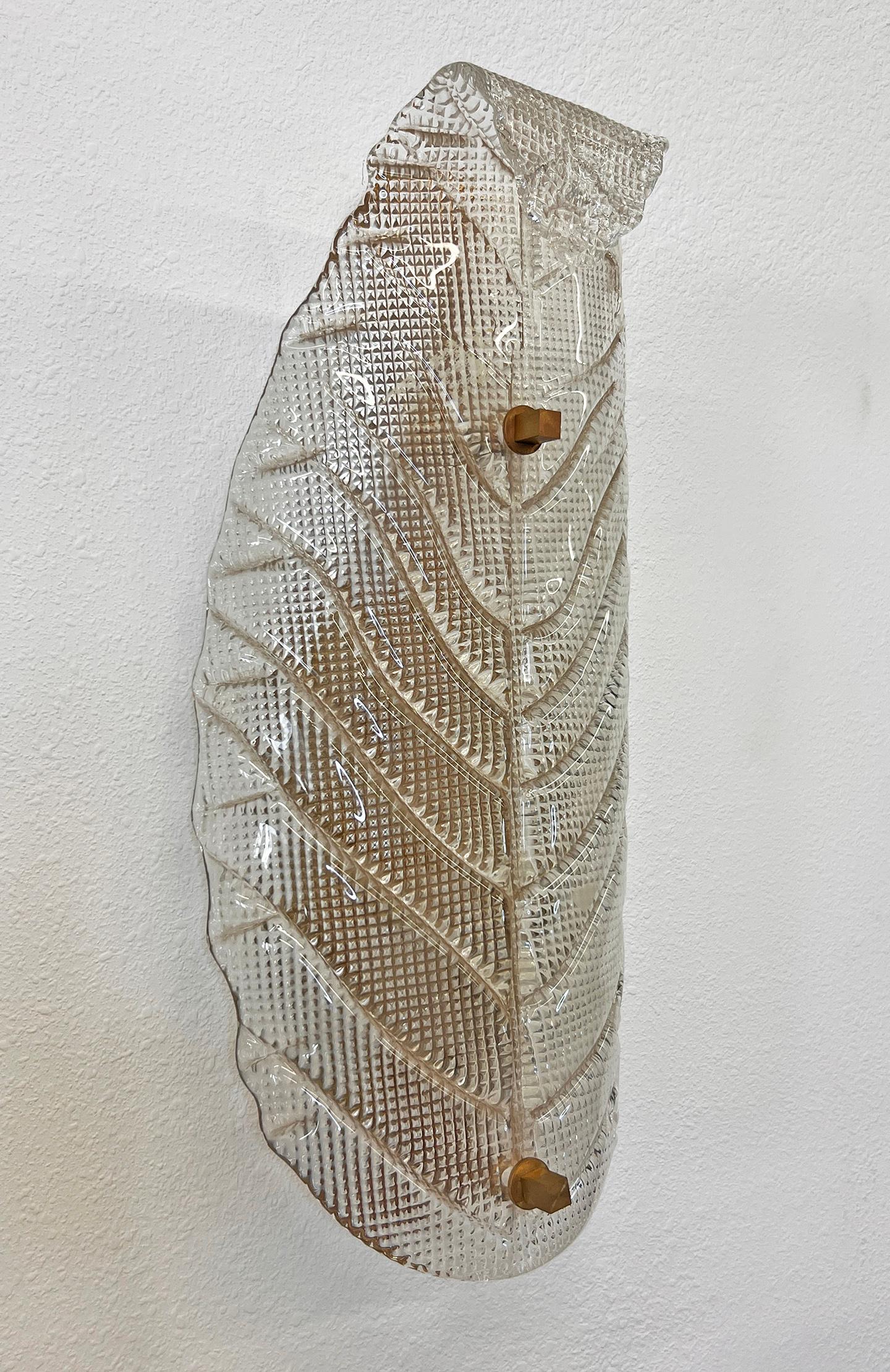Large Murano Banana Leaf Sconces, A Pair, 1950's In Good Condition In Culver City, CA