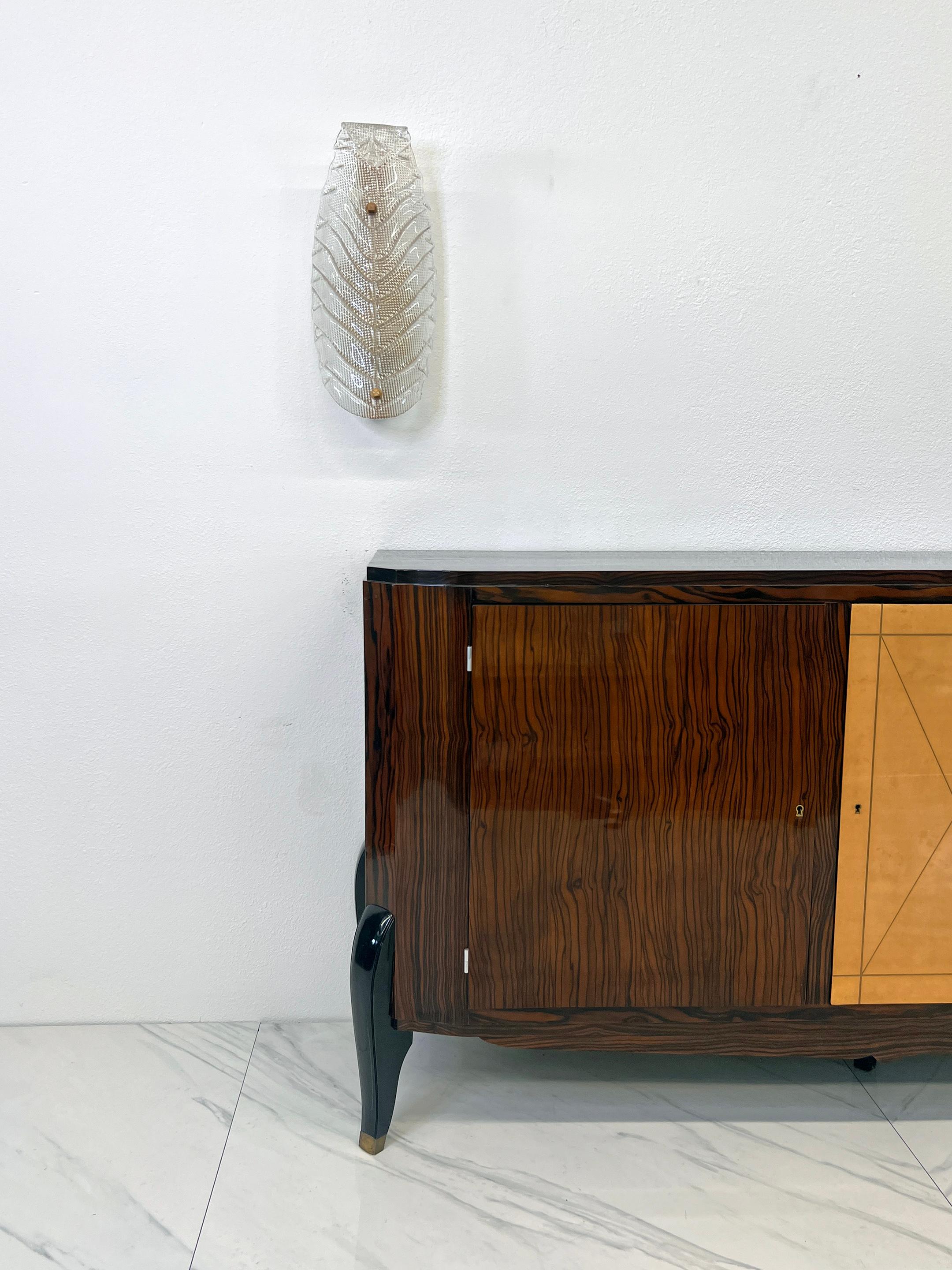 Mid-20th Century Large Murano Banana Leaf Sconces, A Pair, 1950's