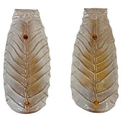Large Murano Banana Leaf Sconces, A Pair, 1950's