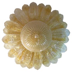 Large Murano Barovier Flush Mount Ceiling light, Amber colored glass, Italy