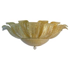 Large Murano Barovier Flush Mount Ceiling light, Amber colored glass, Italy