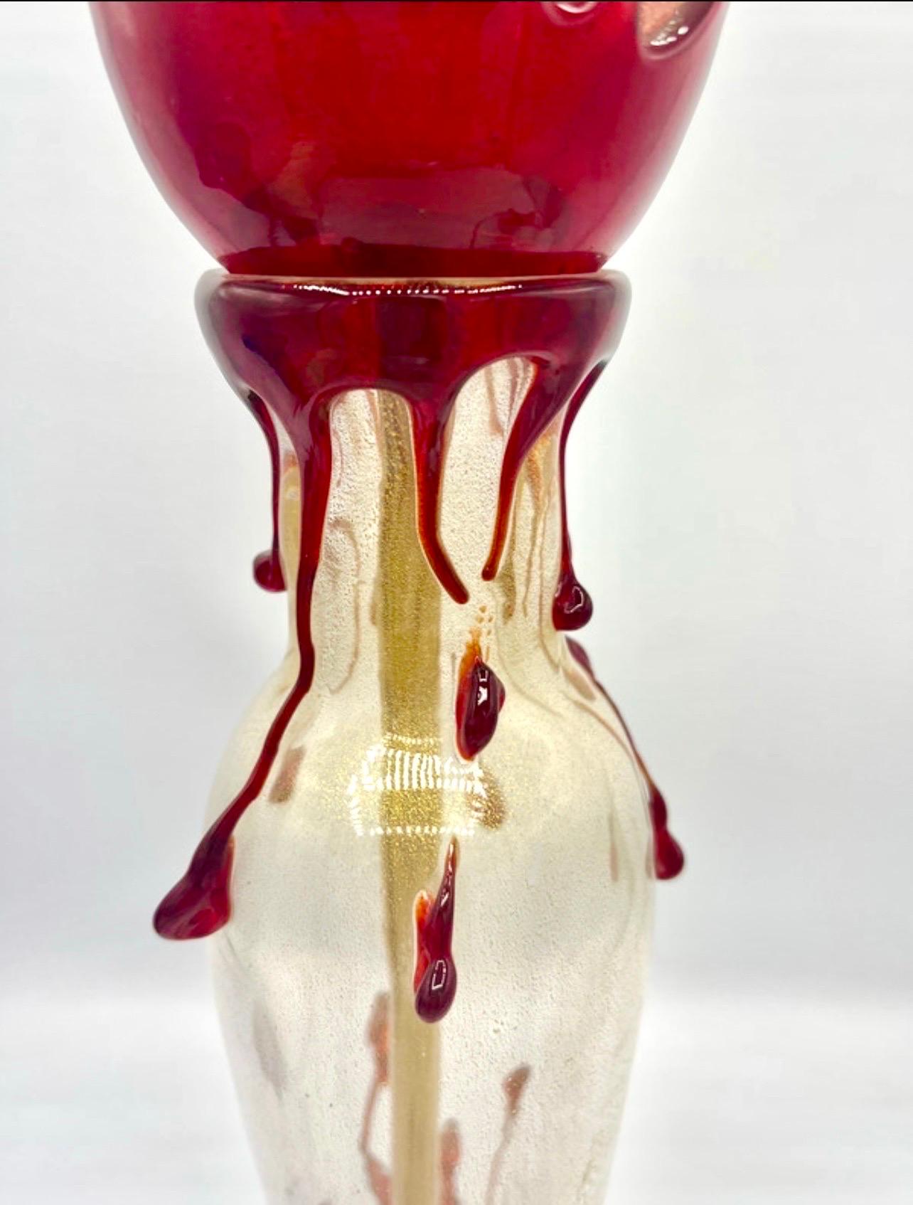 Italiano Grande vetro di Murano Barovier Seguso rubis , Italia 1950 in vendita