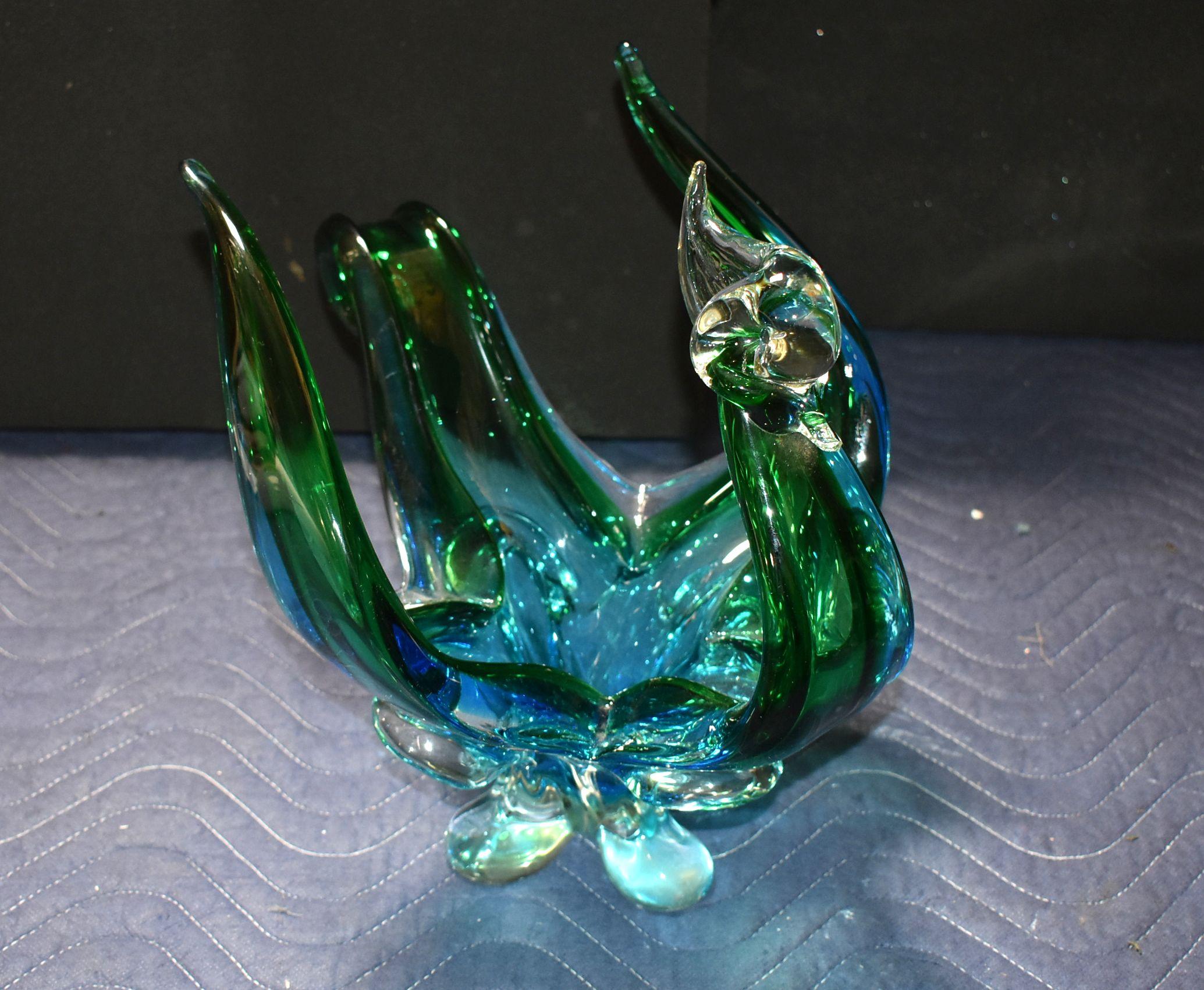Ciotola da centro di Murano blu e verde.