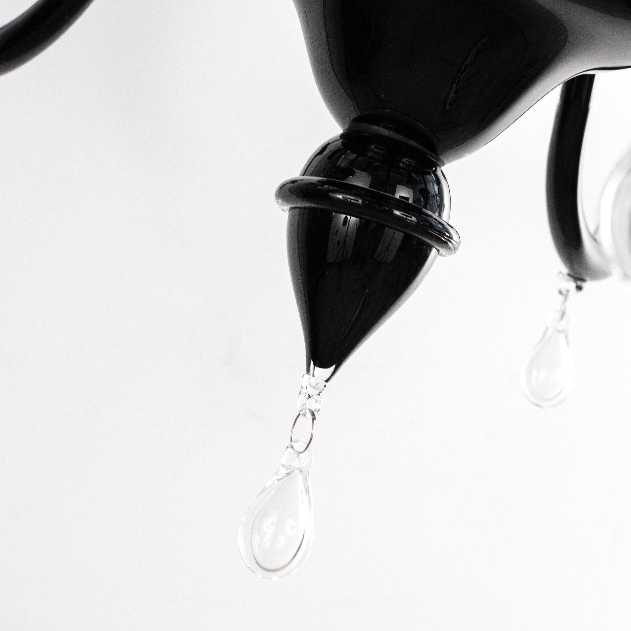 Large Murano Black glass chandelier 5 lights, Vintage Made in Italy in stock (20. Jahrhundert) im Angebot
