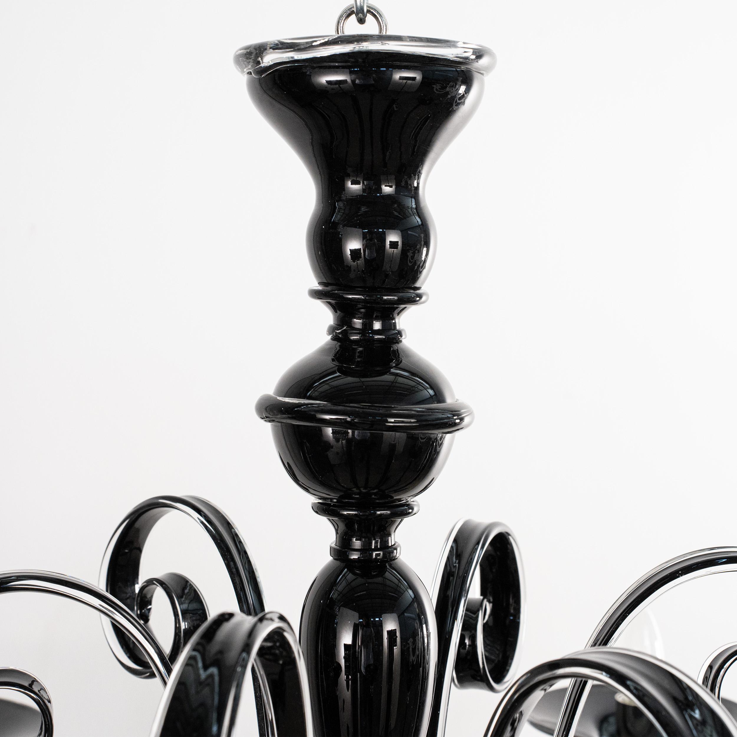 Large Murano Black glass chandelier 5 lights, Vintage Made in Italy in stock im Angebot 1