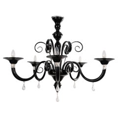 Large Murano Black glass chandelier 5 lights, Vintage Made in Italy in stock