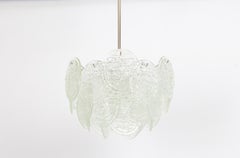 Large Murano Blatt Ice Glass Chandelier Leafs Form by Kalmar, Austria, 1960s