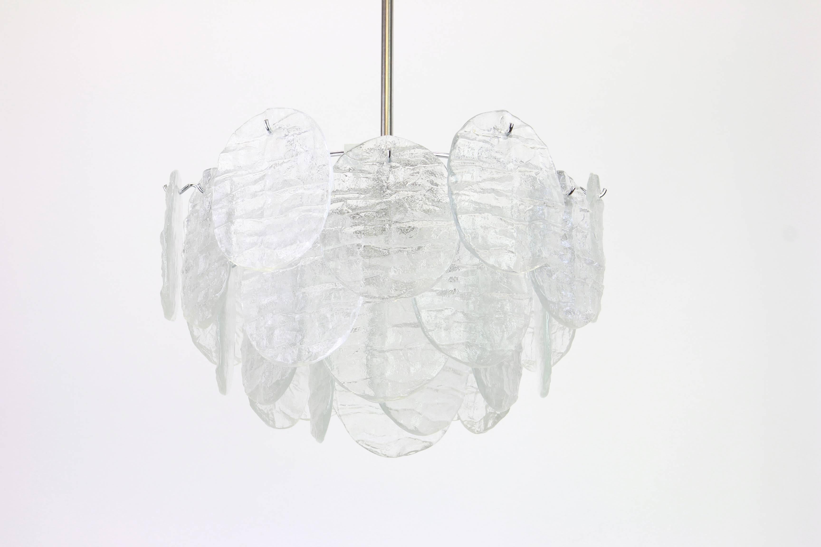 Mid-Century Modern Large Murano Blatt Ice Glass Chandelier Leafs Form by Kalmar, Austria, 1960s