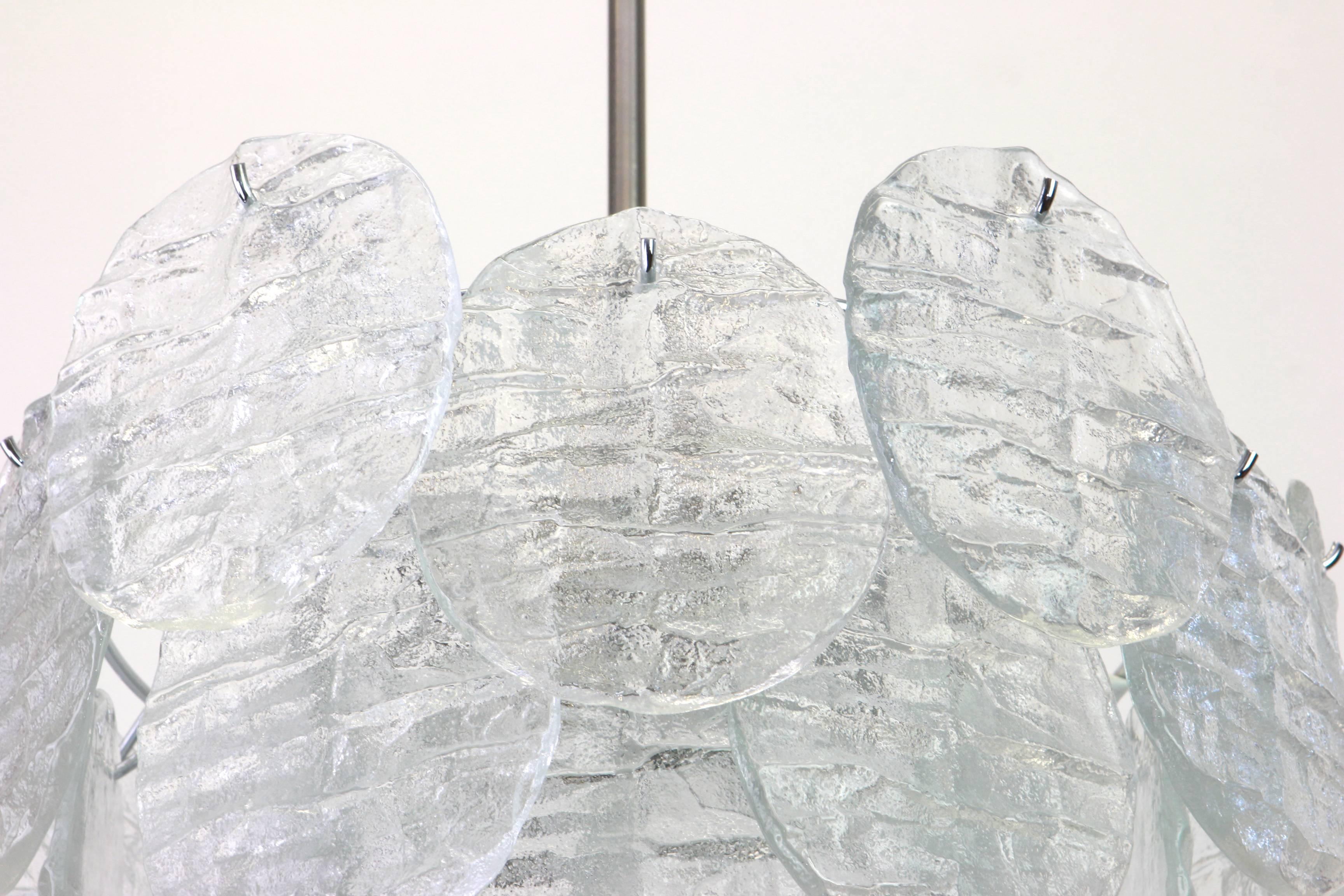 Austrian Large Murano Blatt Ice Glass Chandelier Leafs Form by Kalmar, Austria, 1960s