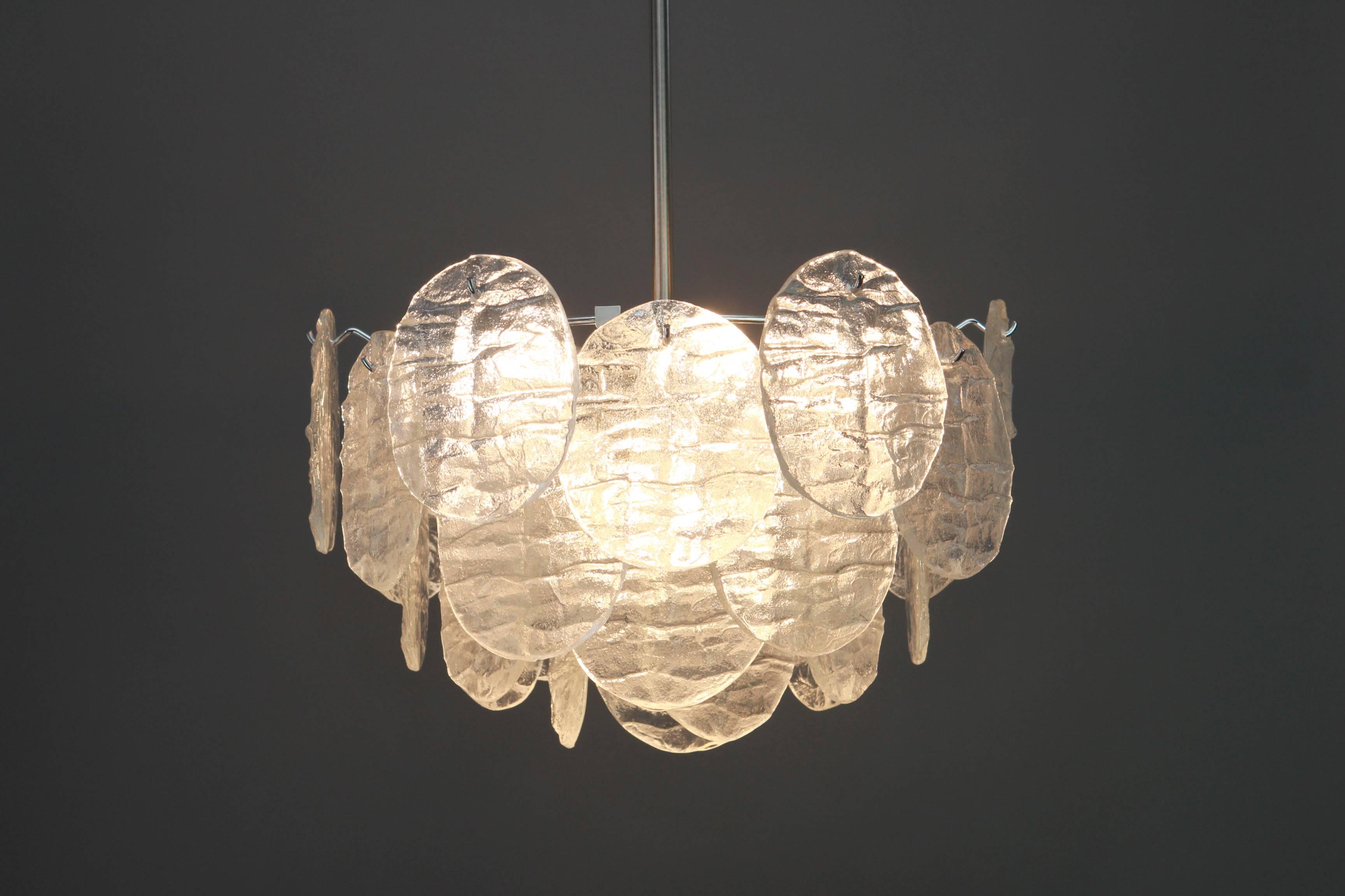 Mid-20th Century Large Murano Blatt Ice Glass Chandelier Leafs Form by Kalmar, Austria, 1960s