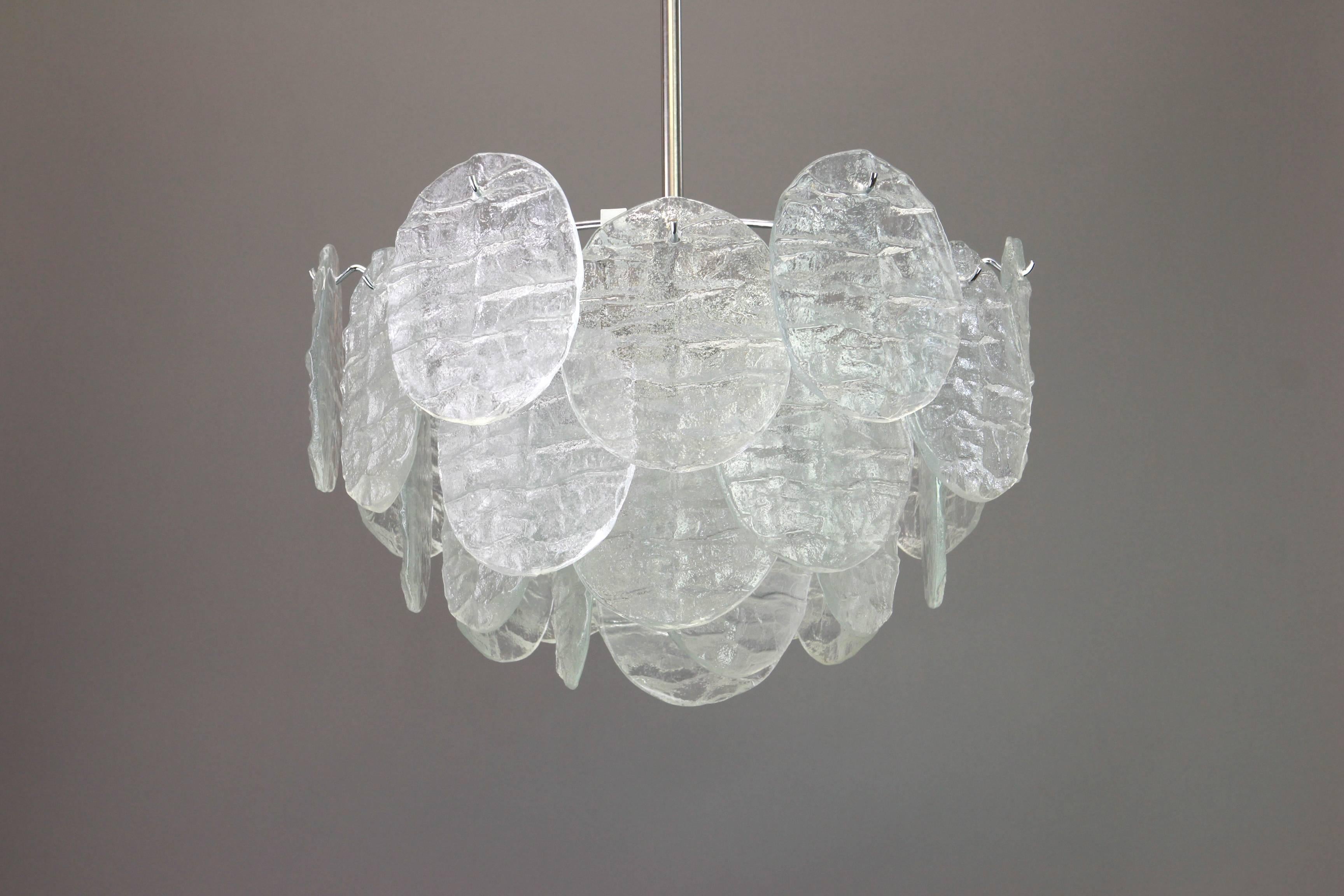 Murano Glass Large Murano Blatt Ice Glass Chandelier Leafs Form by Kalmar, Austria, 1960s