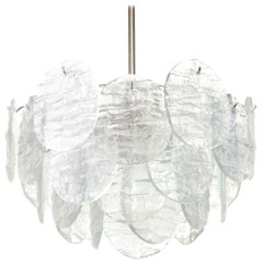 Large Murano Blatt Ice Glass Chandelier Leafs Form by Kalmar, Austria, 1960s