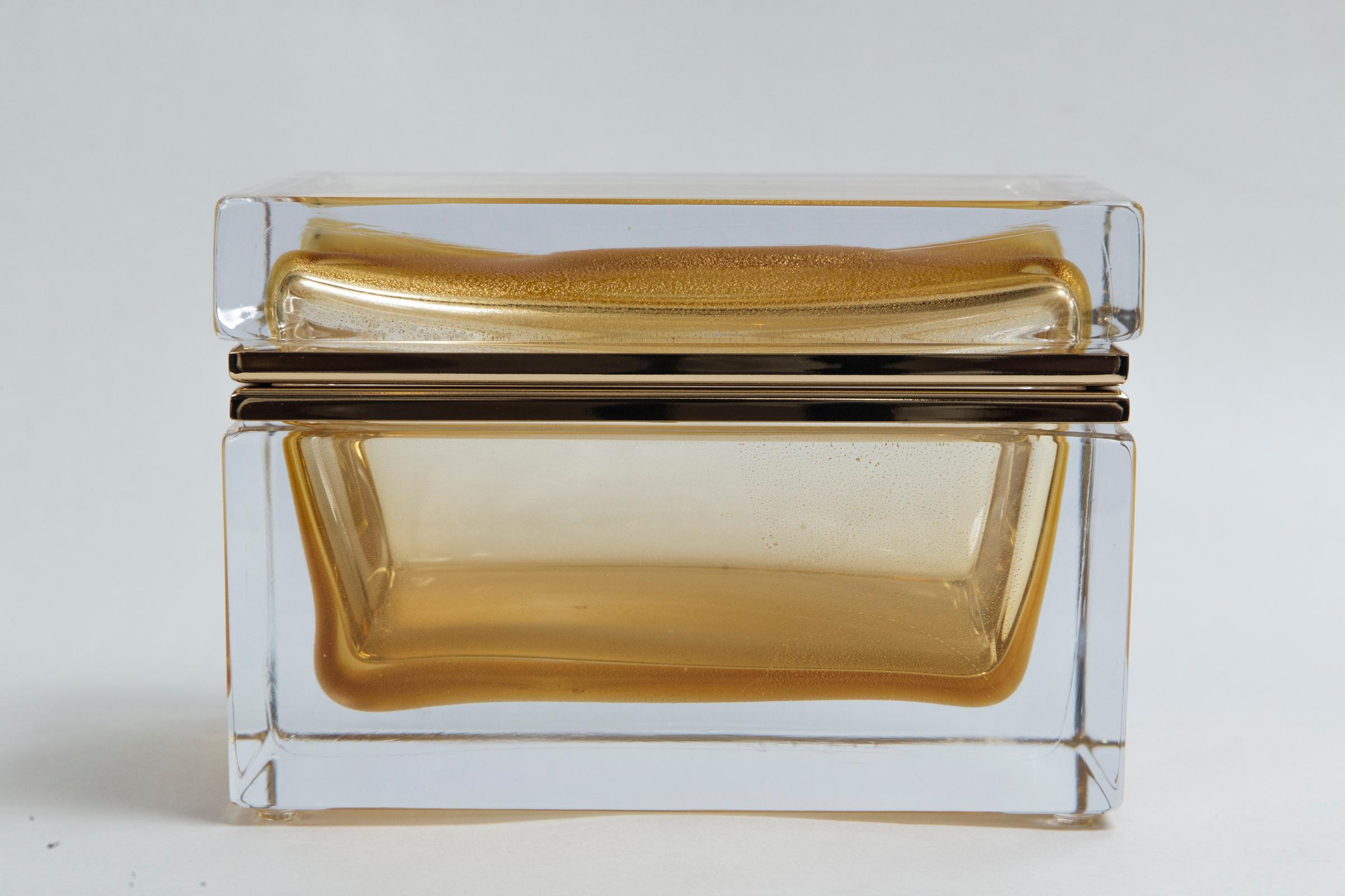 Modern Large Murano Blown 24-Karat Gold Box, Contemporary