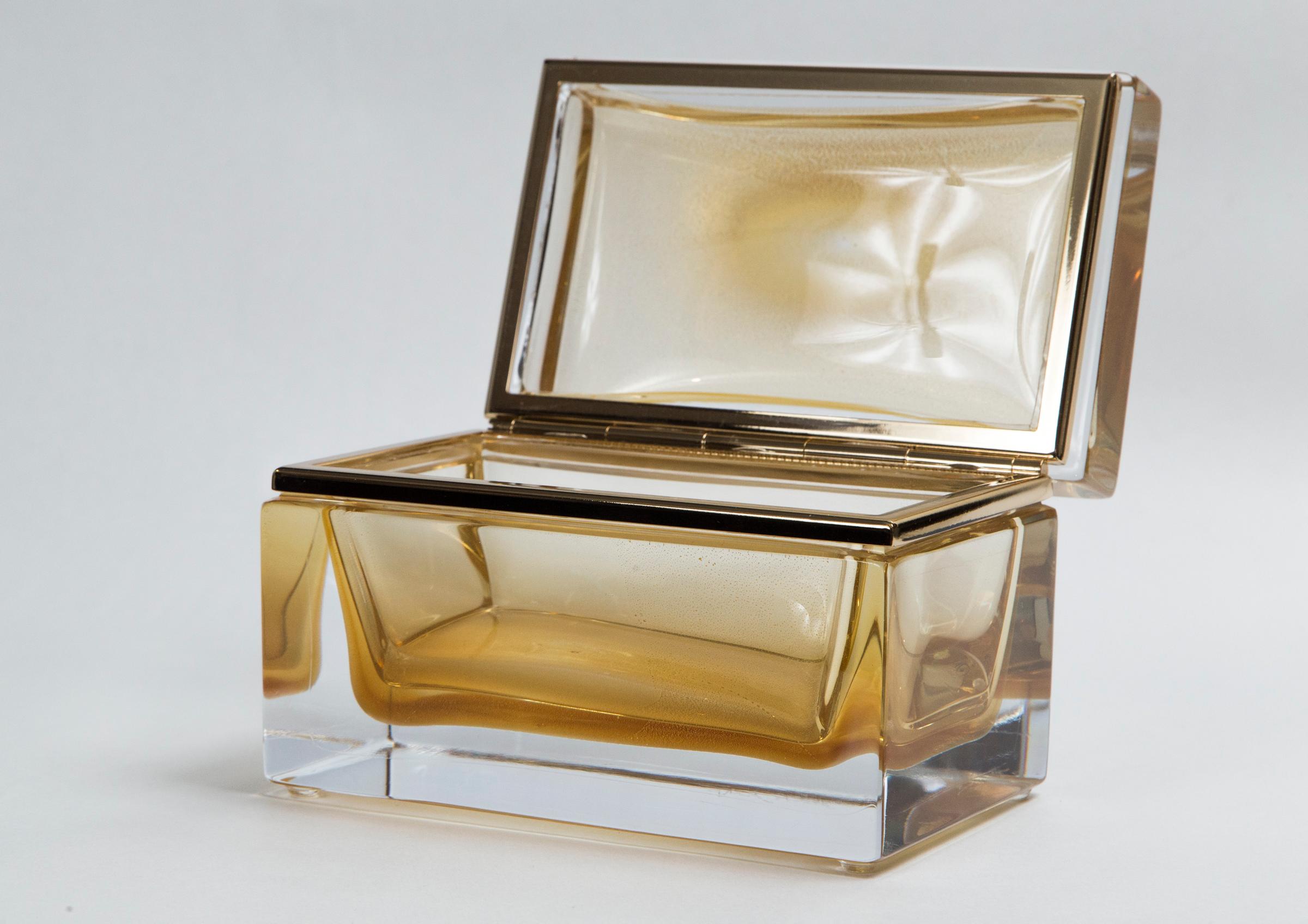 Italian Large Murano Blown 24-Karat Gold Box, Contemporary