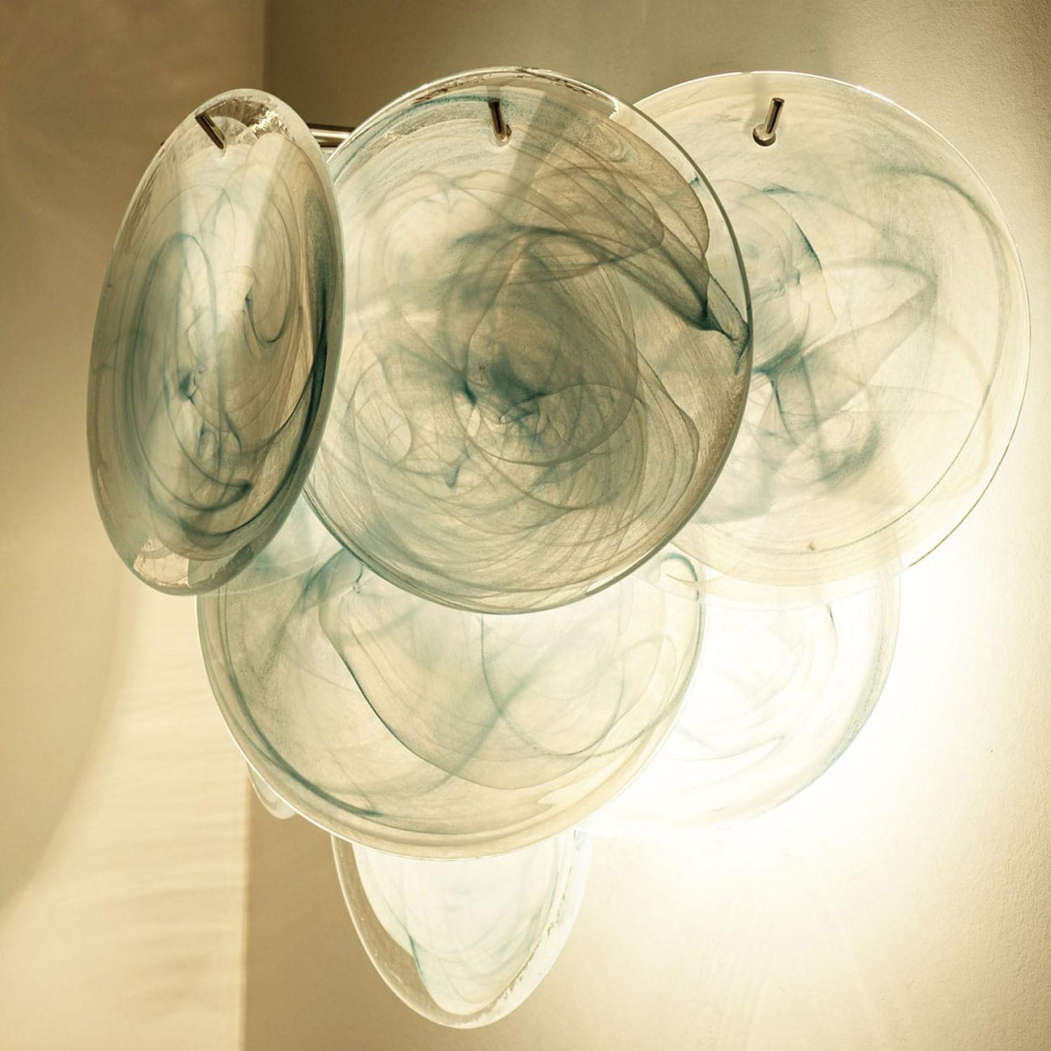 Large Murano Blue Glass Discs and Brass Wall Lights, Italy en vente 3