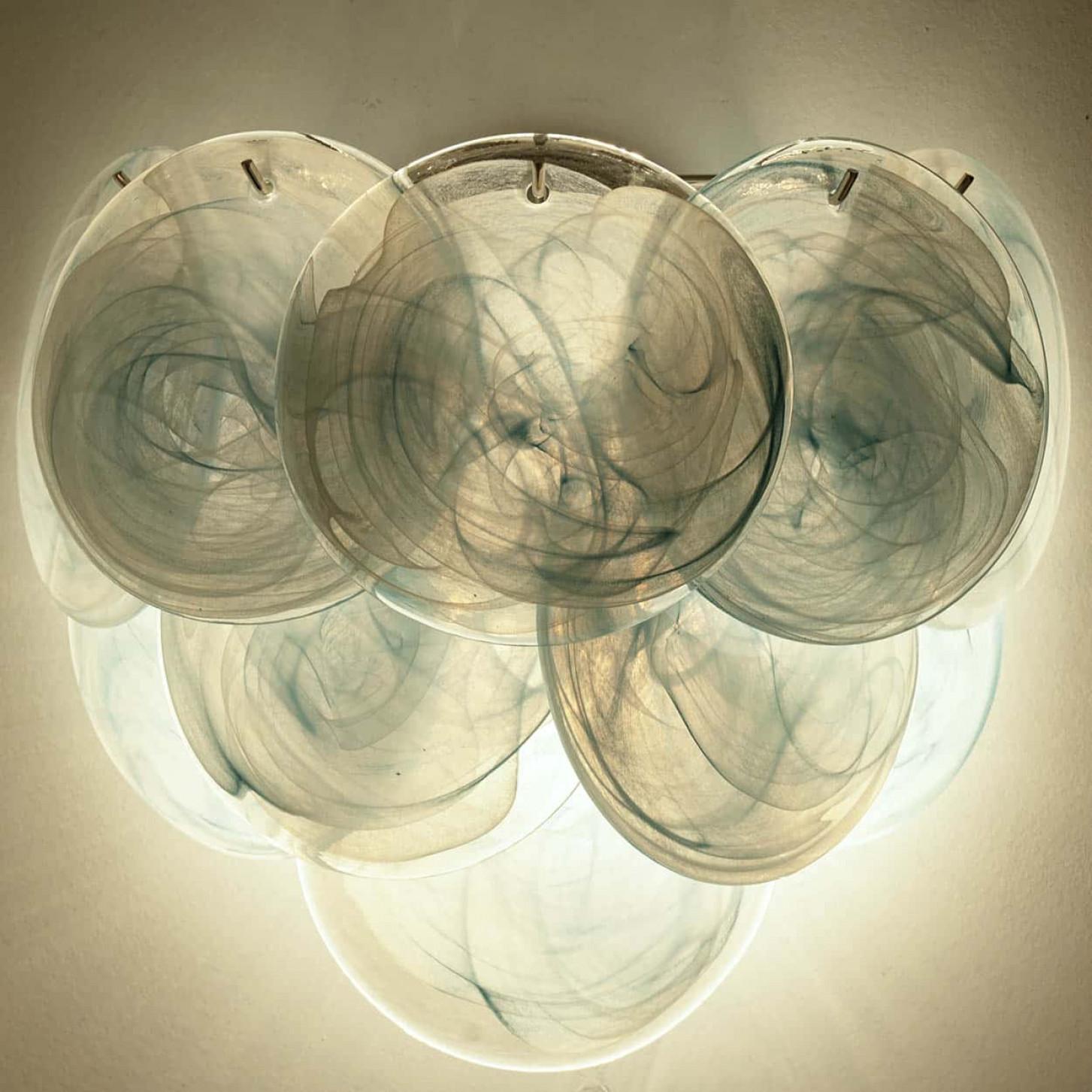 Large Murano Blue Glass Discs and Brass Wall Lights, Italy en vente 6