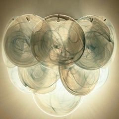 Large Murano Blue Glass Discs and Brass Wall Lights, Italy