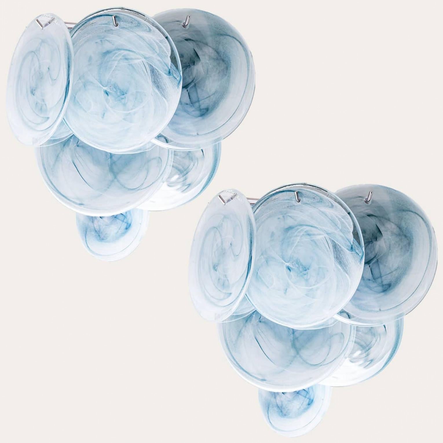 Autre Large Murano Blue Glass Discs and Brass Wall Lights, Italy en vente