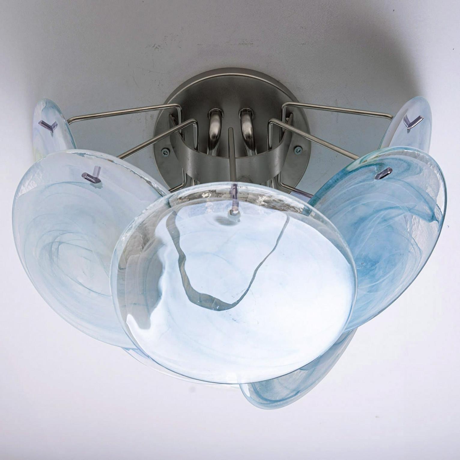 Large Murano Blue Glass Discs and Brass Wall Lights, Italy Bon état - En vente à Rijssen, NL