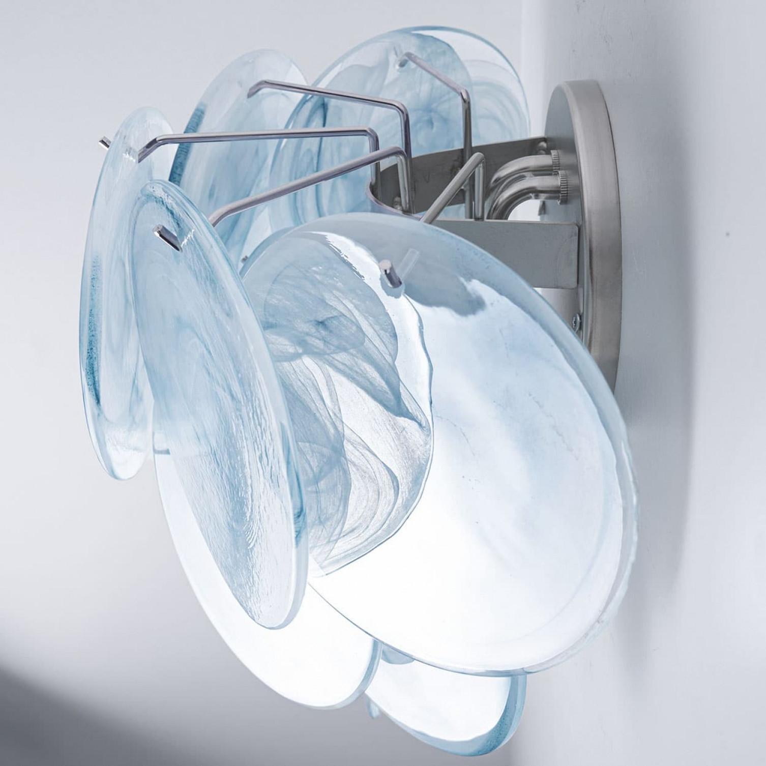 Large Murano Blue Glass Discs and Brass Wall Lights, Italy en vente 1