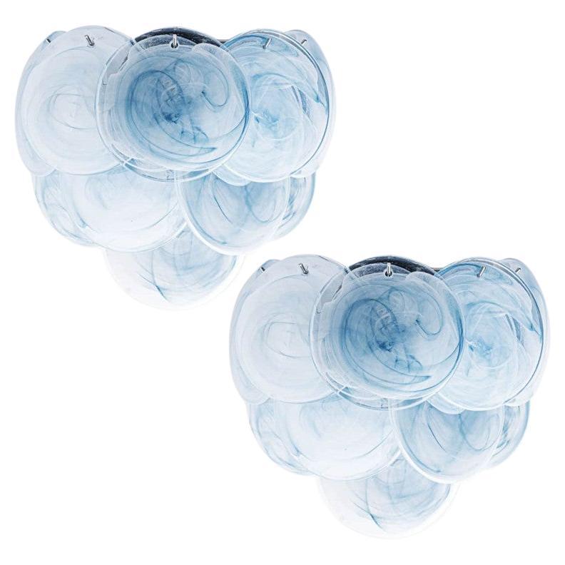 Large Murano Blue Glass Discs and Brass Wall Lights, Italy