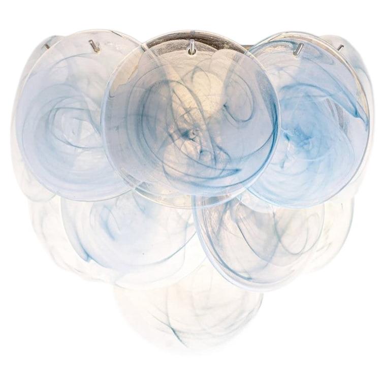 Large Murano Blue Glass Discs and Brass Wall Lights, Italy For Sale