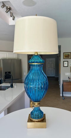 Large Murano Blue Seguso Table Lamp for Marbro