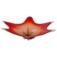Large Murano Bowl in Reddish and Clear Mouth-Blown Art Glass, 1960s / 70s