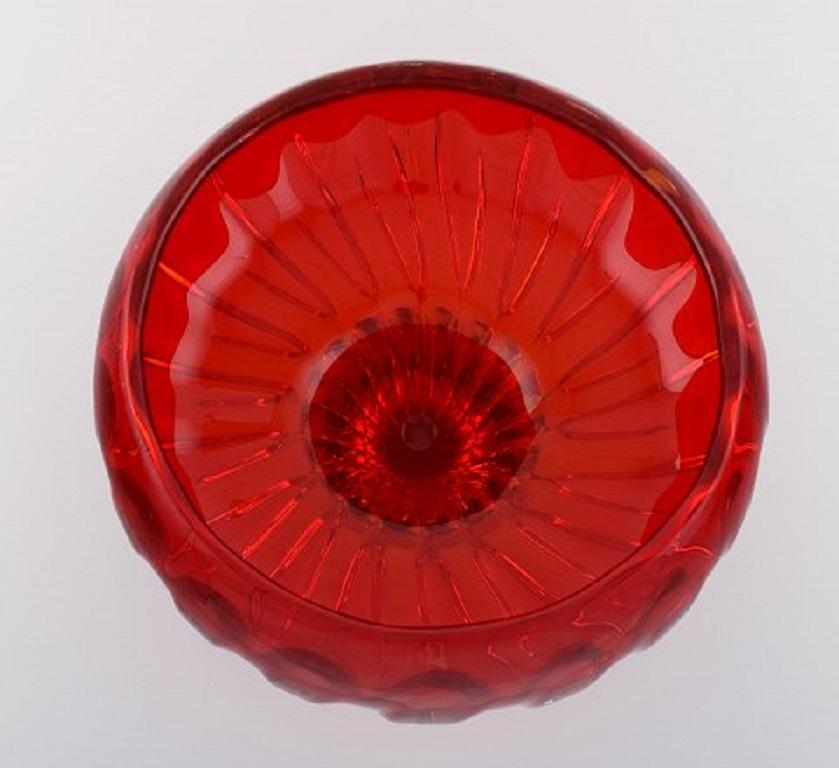 Italian Large Murano Bowl on Foot in Red and Clear Mouth Blown Art Glass