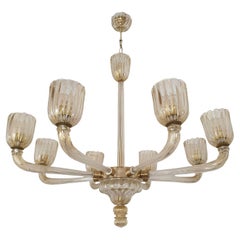 Large Murano/Brass Mid Century Modern chandelier, Barovier style