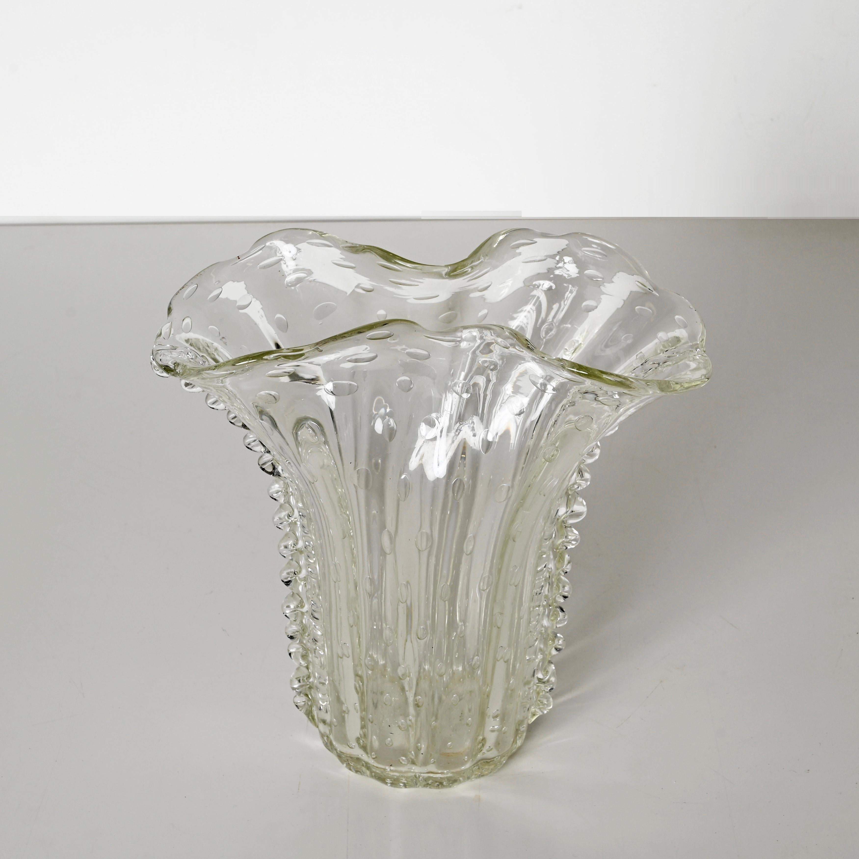Große mundgeblasene Murano-Blumenvase „Bullicante“ aus geblasenem Glas von Barovier, Italien 1950er Jahre im Angebot 4
