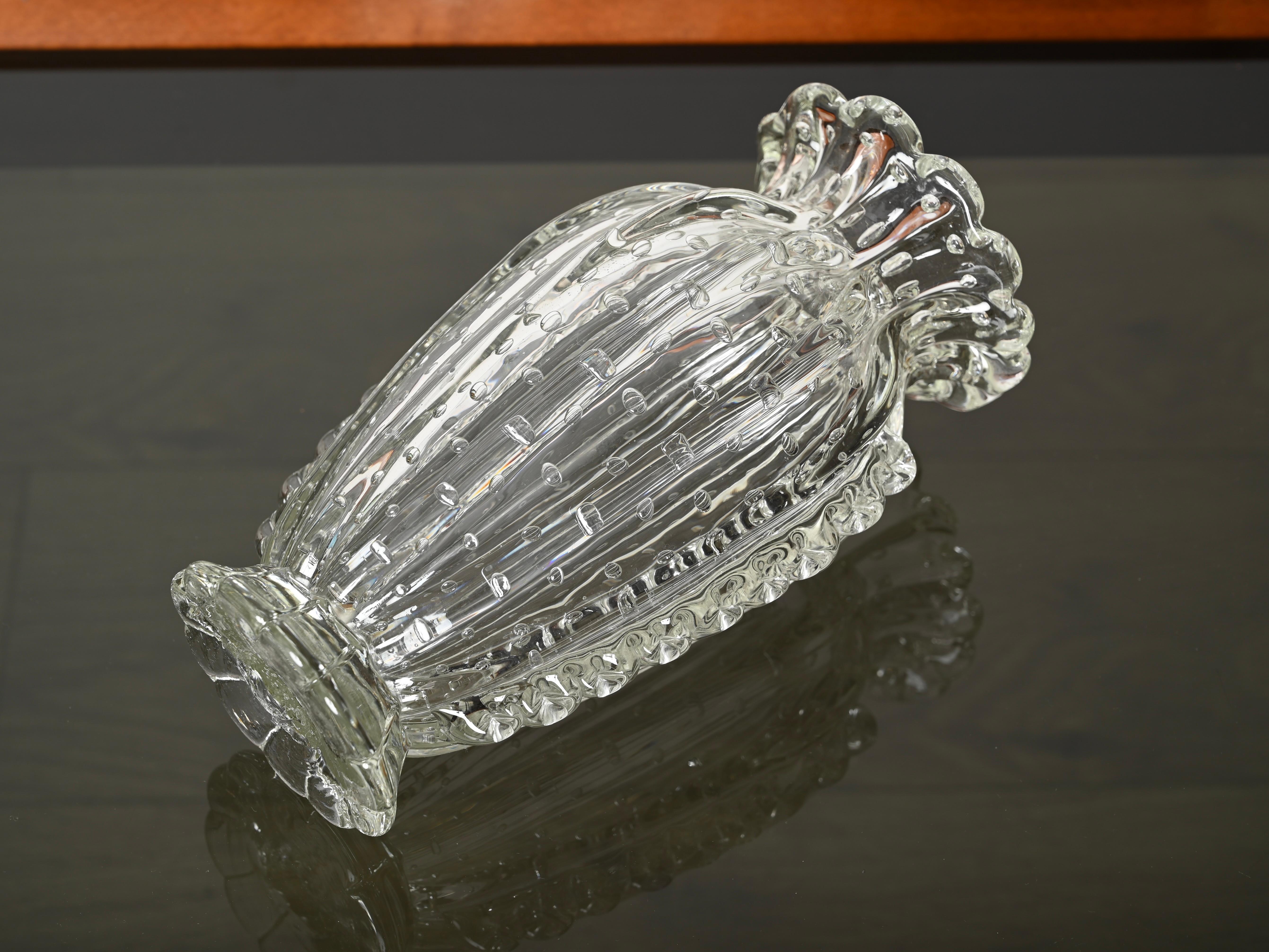 Große mundgeblasene Murano-Blumenvase „Bullicante“ aus geblasenem Glas von Barovier, Italien 1950er Jahre im Angebot 4