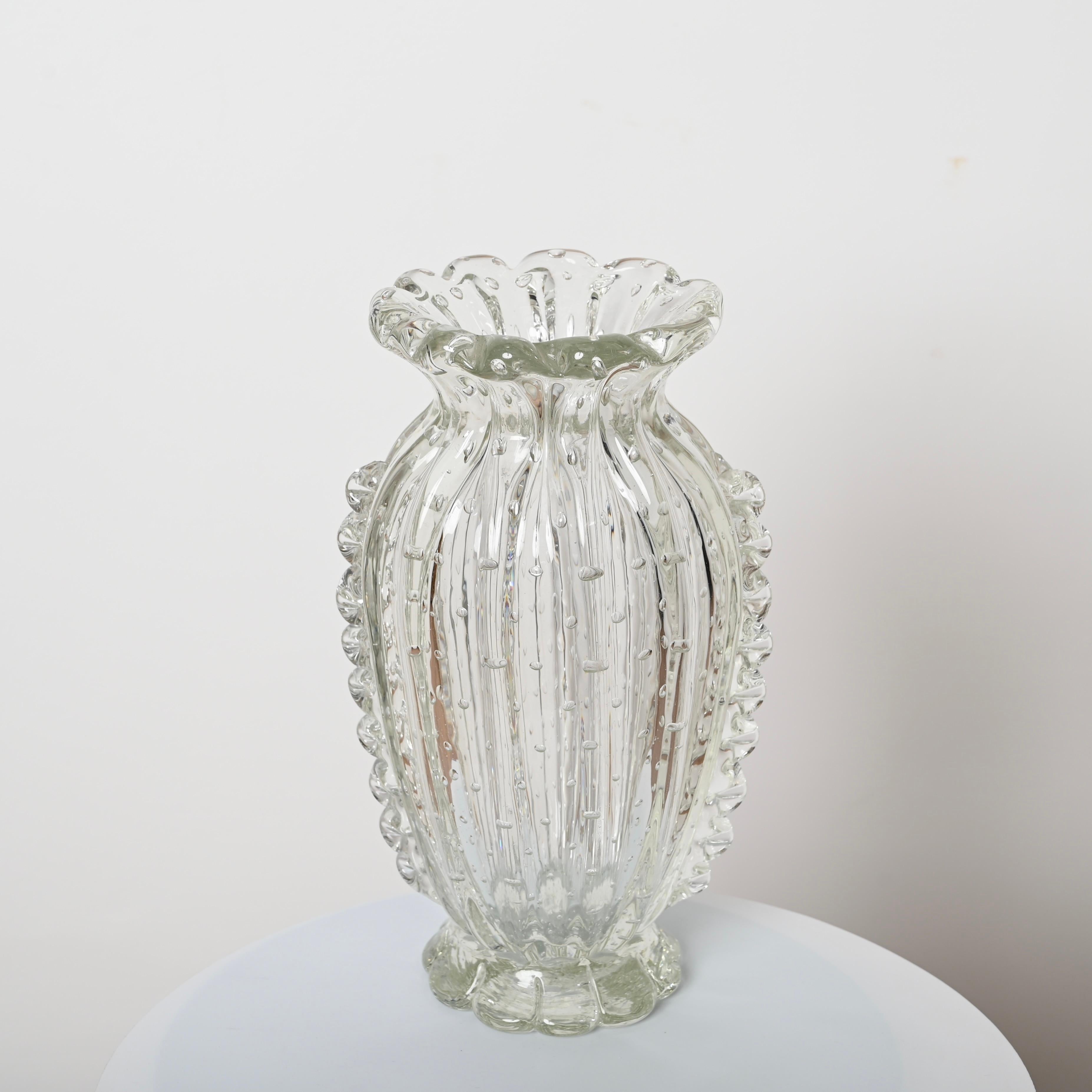 Große mundgeblasene Murano-Blumenvase „Bullicante“ aus geblasenem Glas von Barovier, Italien 1950er Jahre im Angebot 8