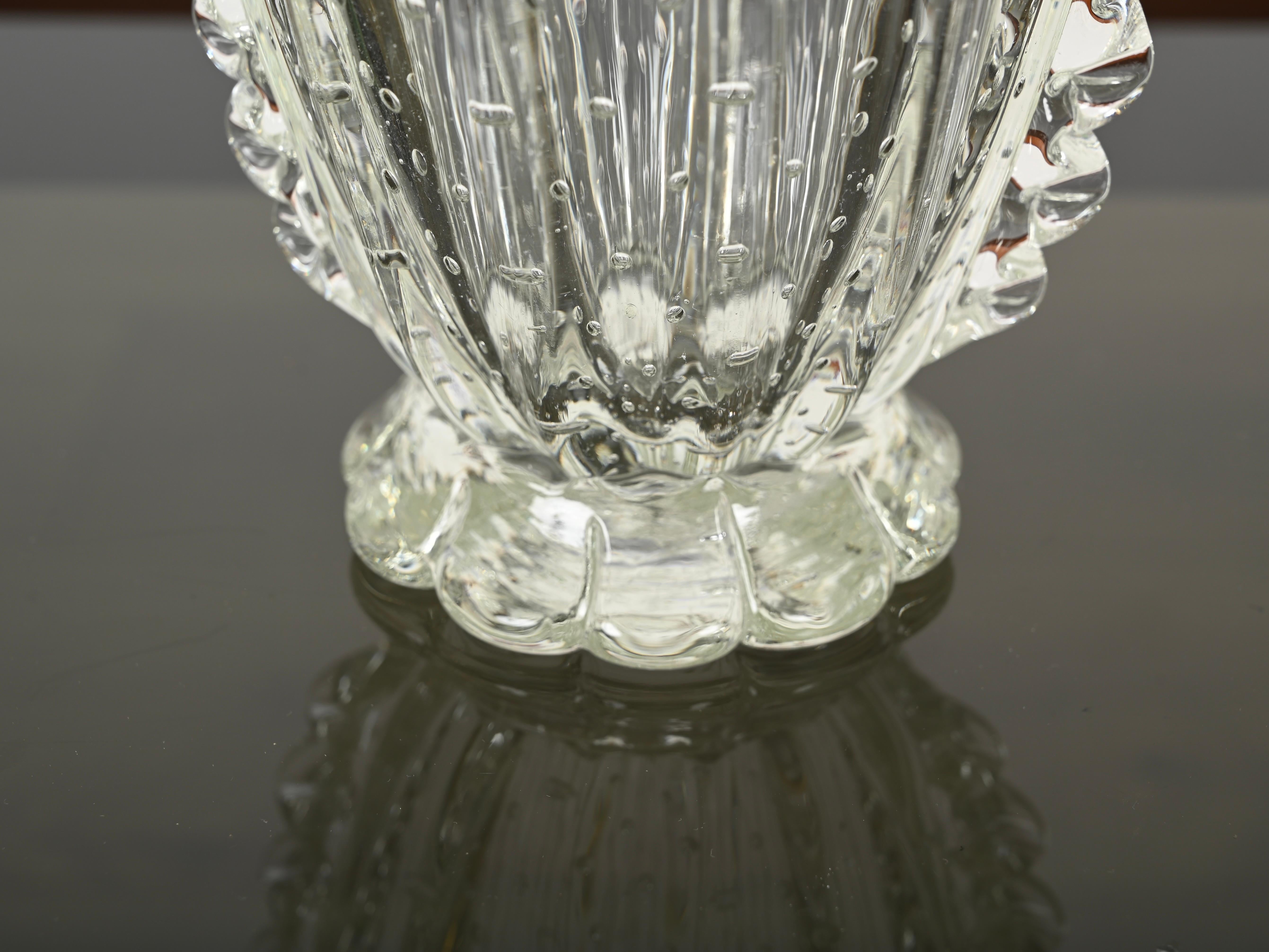 Große mundgeblasene Murano-Blumenvase „Bullicante“ aus geblasenem Glas von Barovier, Italien 1950er Jahre (20. Jahrhundert) im Angebot