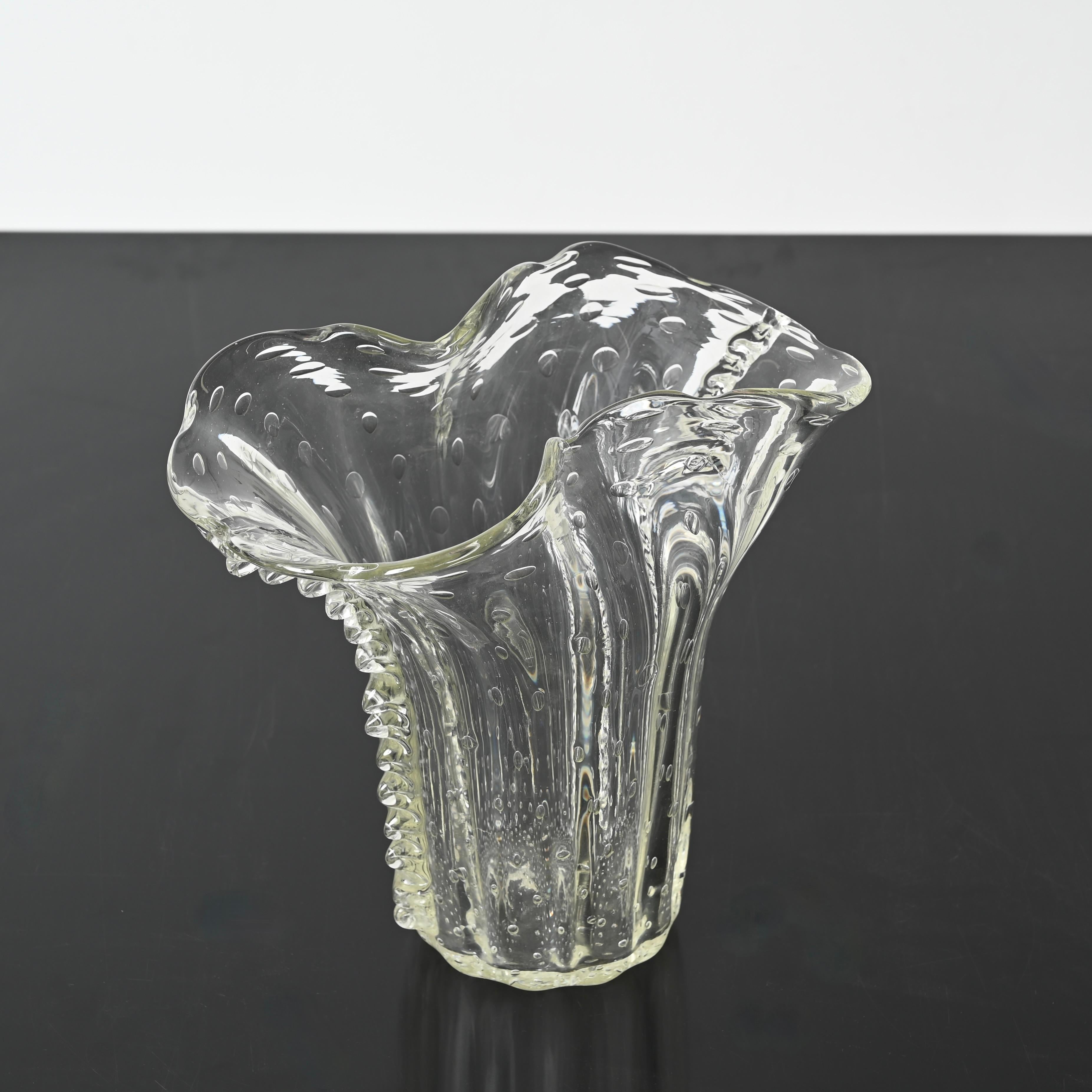 Große mundgeblasene Murano-Blumenvase „Bullicante“ aus geblasenem Glas von Barovier, Italien 1950er Jahre im Angebot 1