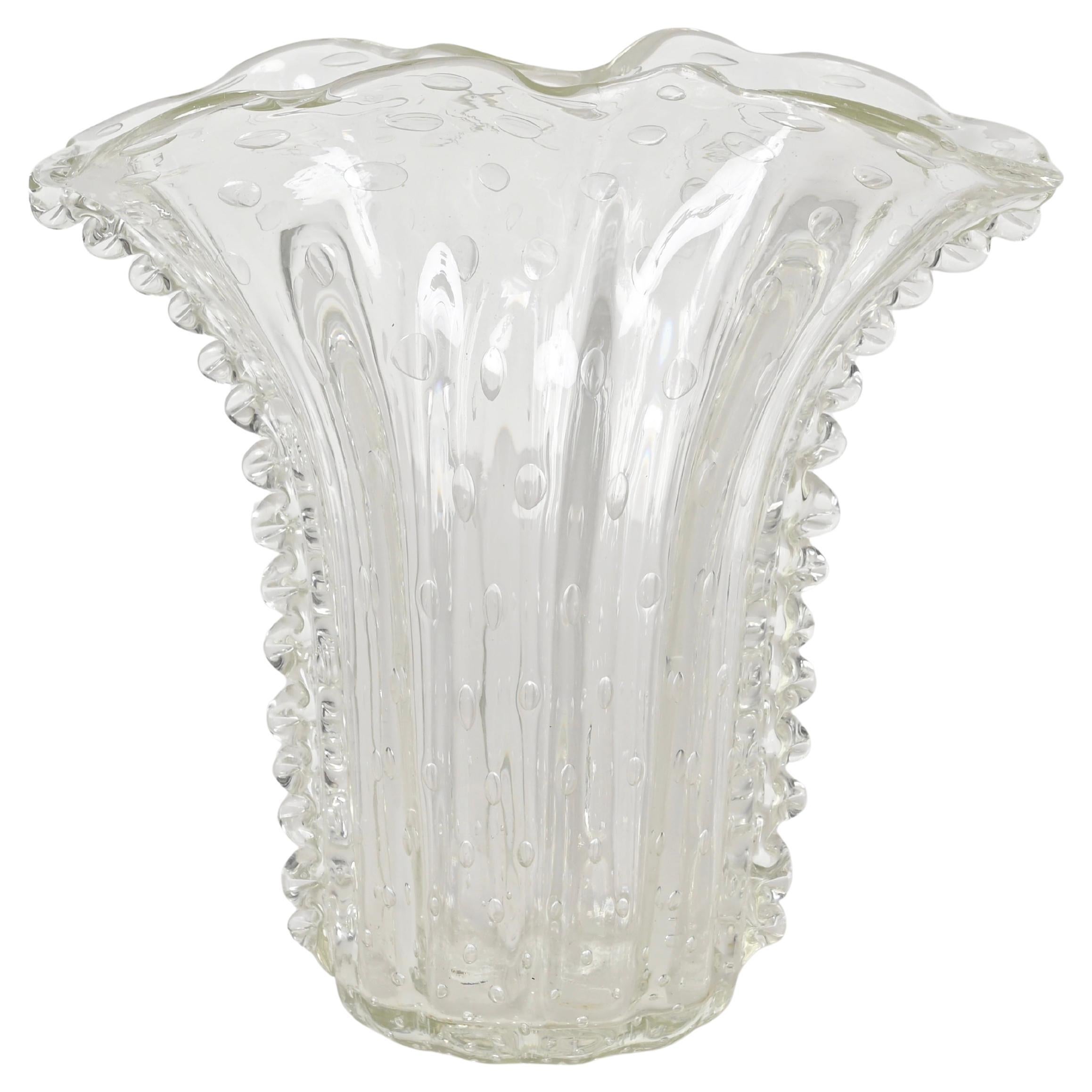 Große mundgeblasene Murano-Blumenvase „Bullicante“ aus geblasenem Glas von Barovier, Italien 1950er Jahre