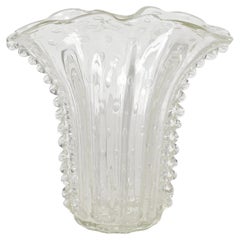 Large Murano "Bullicante" Blown Glass Fan Flower Vase by Barovier, Italy 1950s